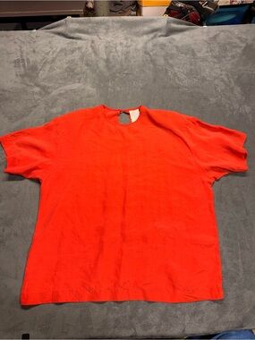 Vintage 80s 100% silk Bright orange Short-Sleeve Blouse